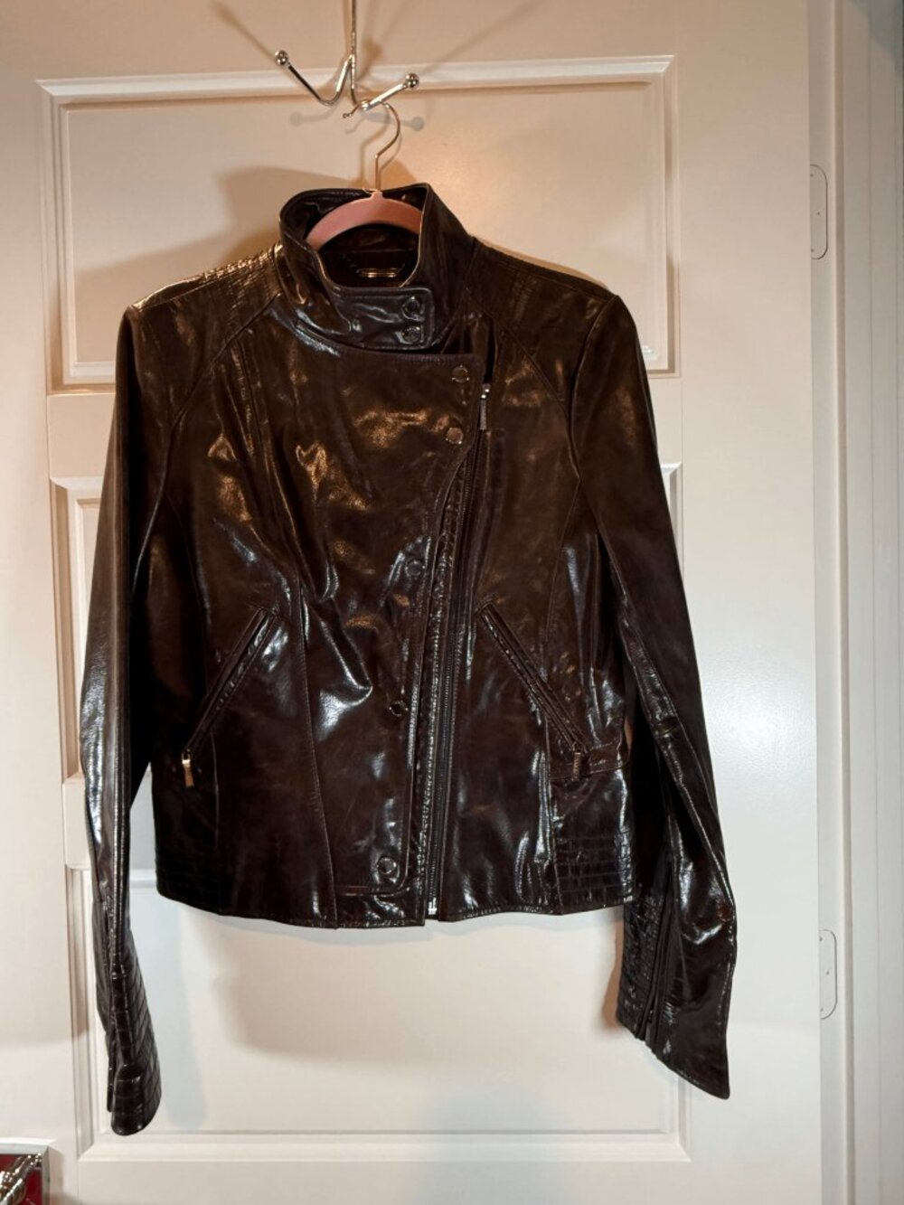 Brown Leather Jacket with Zipper Details Size M